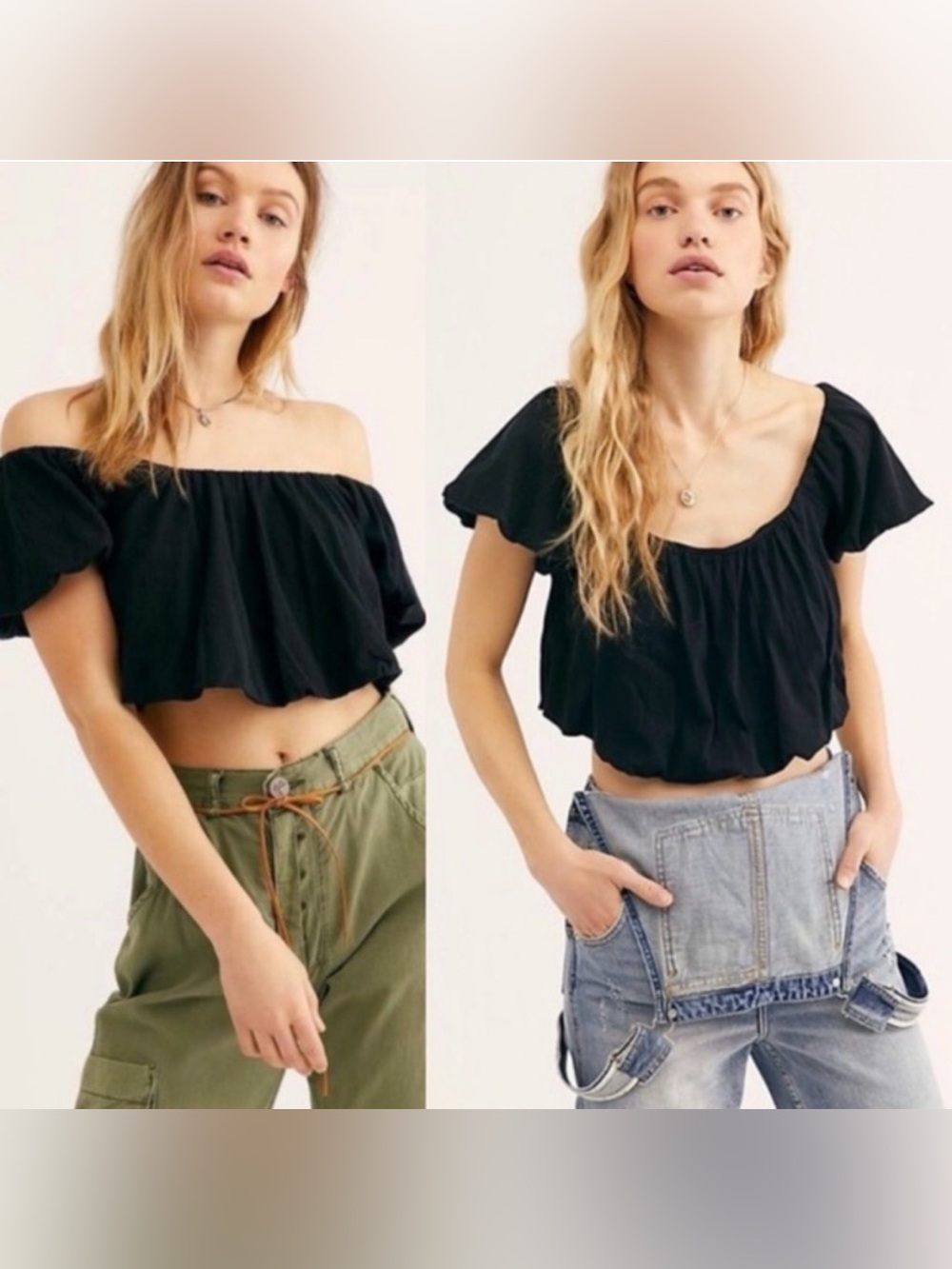 Free People Black Off-Shoulder Crop Top